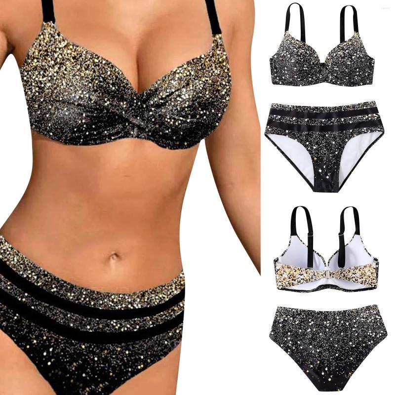 

Women' Swimwear 2023 Summer Sexy Swimsuits Push Up Bikini Women' Female Beach Wear Brazilian Star Pattern Bikinis Bathing Suit L5, Gold