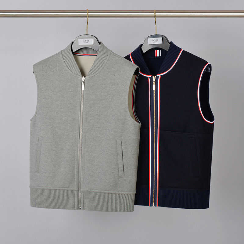 

Tb Thom Fashion French Rib Vest 2023 New Men's Sleeveless Cardigan Coat, Light gray
