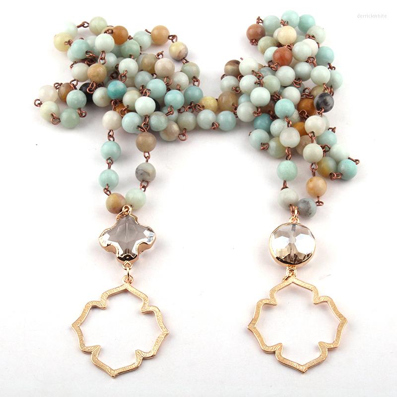 

Pendant Necklaces Bohemian Jewelry Amazonite Stones Rosary Chain Link Crystal Flower Of Life Necklace For Women Ethnic