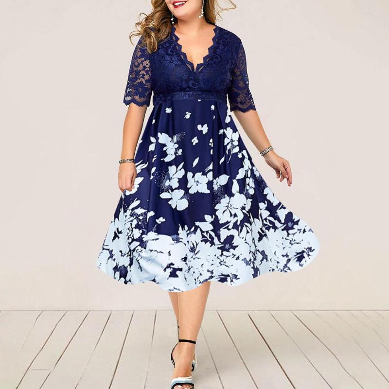 

Party Dresses Formal Dress Women Summer Lace Patchwork V Neck Elegant Half Sleeve Evening Blue Xxxxxxl Plus Size Vestidos, Black