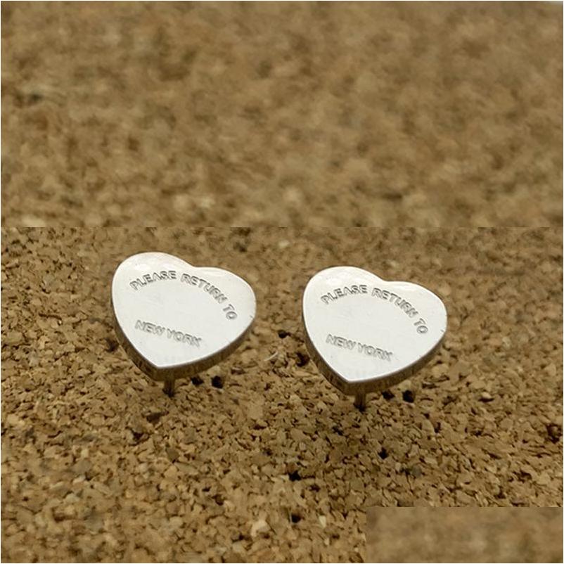

Stud T Gold Heart Earring Women Rose Couple Flannel Bag Stainless Steel 10Mm Thick Piercing Jewelry Gifts Woman Accessories Wholesal Dhidu