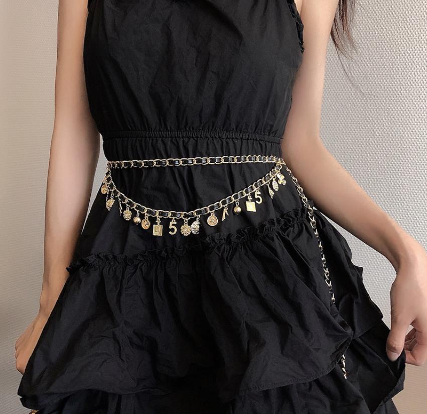 

Pendant Necklaces European and American fashionable designer belt multi-layer leather woven waist chain metal chain multi-element pendant belt woman