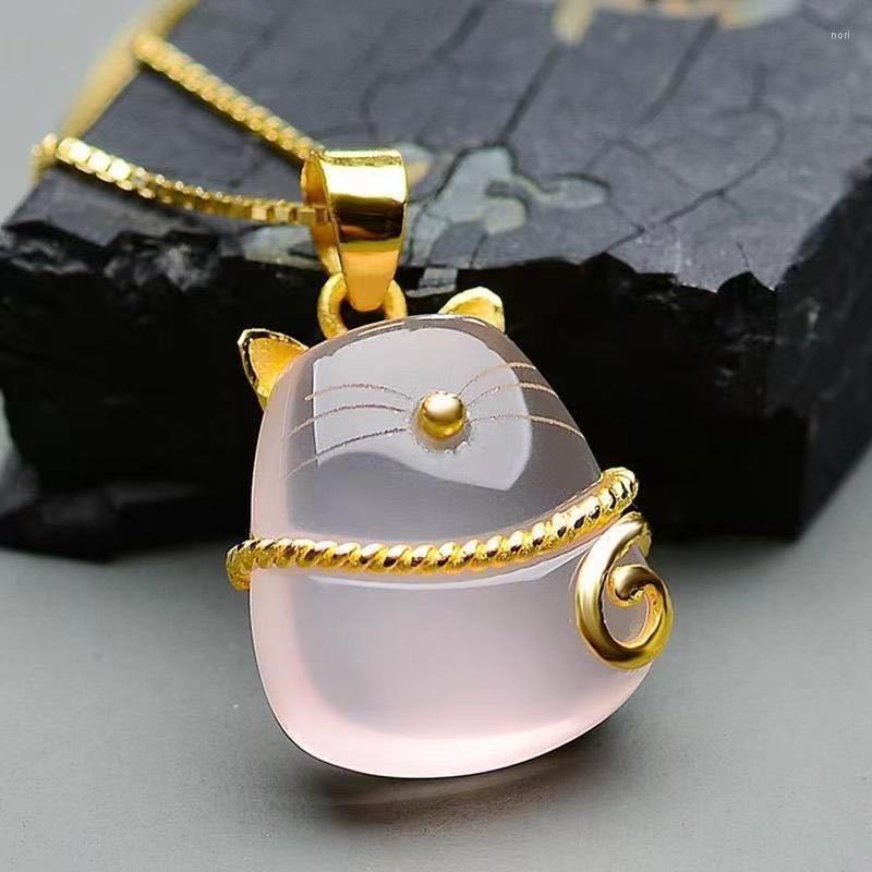 

Pendant Necklaces Cute Cat Necklace Inlay Pink Shine Cubic Zirconia Elegant Minimalist Jewelry For Women Wedding Engagement Ornaments