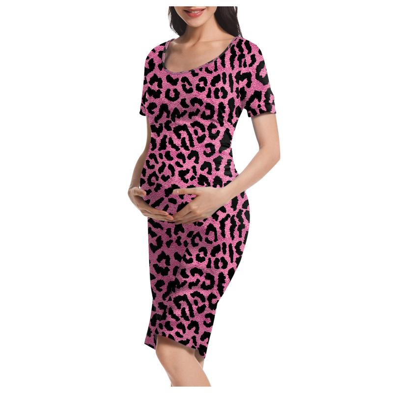 

Maternity Dresses Pregnant Dress Leopard Print Women Mom Pregnancy Summer Pink Fashion Clothes Robe Femme, Ht