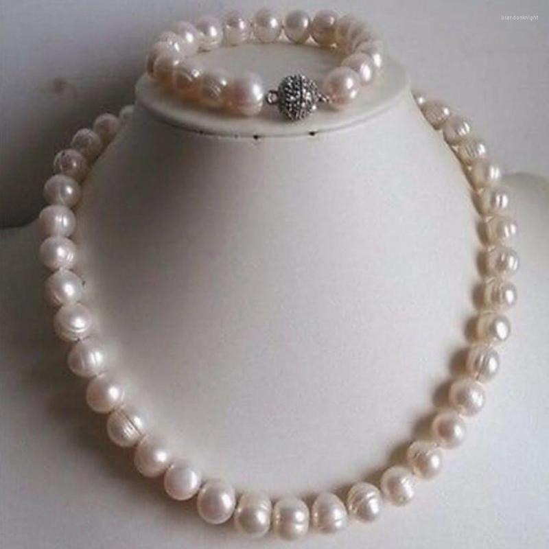 

Necklace Earrings Set Hand Knotted 8-9mm White Freshwater Nearly Round Pearl Bracelet Fashion Jewelry, Picture shown