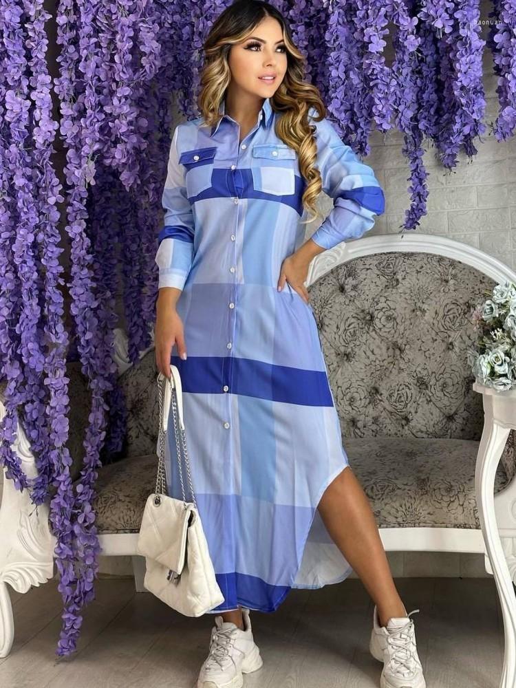 

Ethnic Clothing Long African Shirt Dress Women Turn Down Collar Pockets Robes Autumn Fashion Print Streetwear Casual Vestidos