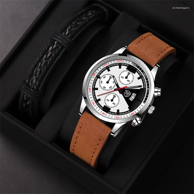 

Wristwatches Fashion Mens Leather Wrist Watches For Man Luxury Business Quartz Watch Calendar Men Casual Sports Bracelet Luminous Clock, As shown 6