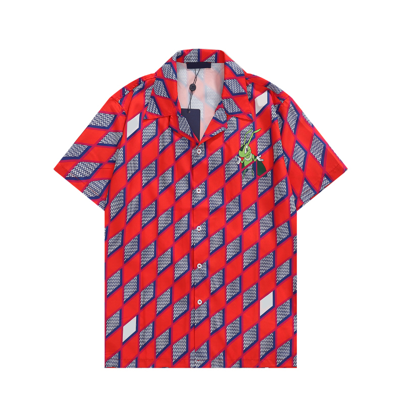 

Designer men's shirt Letter print fashion casual short sleeve shirt brand men's anti-wrinkle slim men's brand clothing M-3XL-YY6, Red