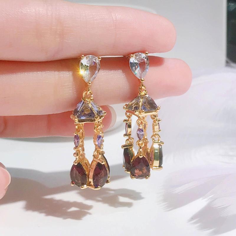 

Dangle Earrings 2023 Light Luxury Amethyst Gemstone Wind Chime 925 Silver Needle Trendy Design Retro Style For Women Jewelry Wholesale
