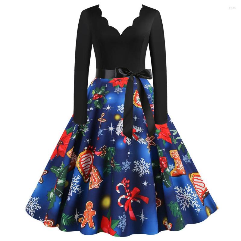

Casual Dresses 2023 Christmas Dress Temperament Slim V-neck Print Hem