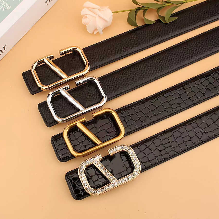 

New Mens Leather Belt Letter V Smooth Buckle Womens Casual Belt Luxury Brand Business Jeans Dress Waistband, As shown