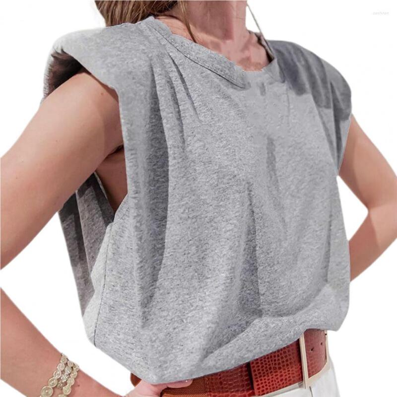 

Women's Blouses O-Neck Sleeveless Loose Fit Pullover Top Women Padded Shoulder Retro T-shirt Ladies Clothing, Khaki