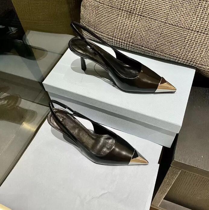 

Luxury Summer Brand Women ladies high-heeled sandals with metal tips classic elegant Party Wedding good quality Dress Shoe box 35-42
