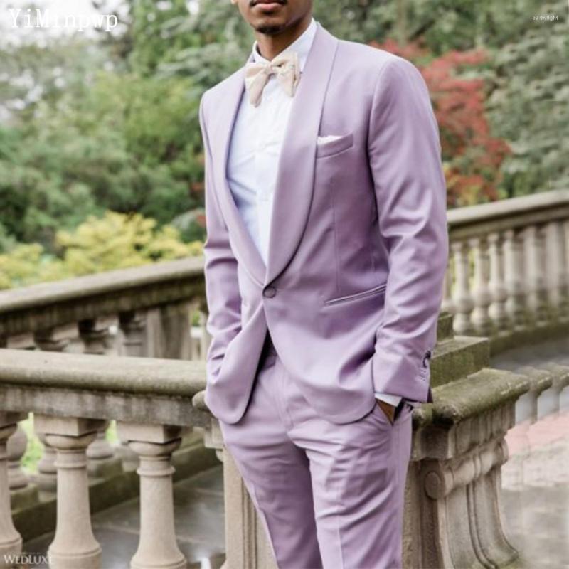 

Men's Suits Lavender For Men 2 Pieces Wedding Groom Wear Shawl Lapel One Button Blazer Jacket Tuxedos Set Costume Homme Pour Mariage