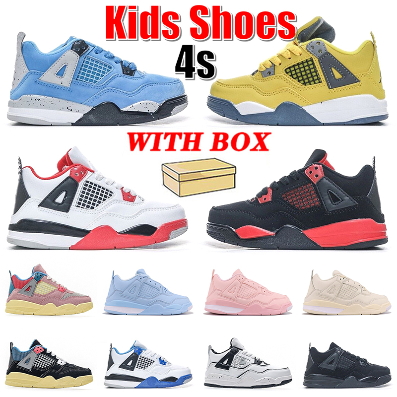 

Kids Shoes Basketball Jumpman 4 4s Sneakers Boys Girls Infants Baby Toddlers University Blue Lightning Fire Red Thunder Sail Pink Sports Trainers With Box Size 25-35, 4 pink