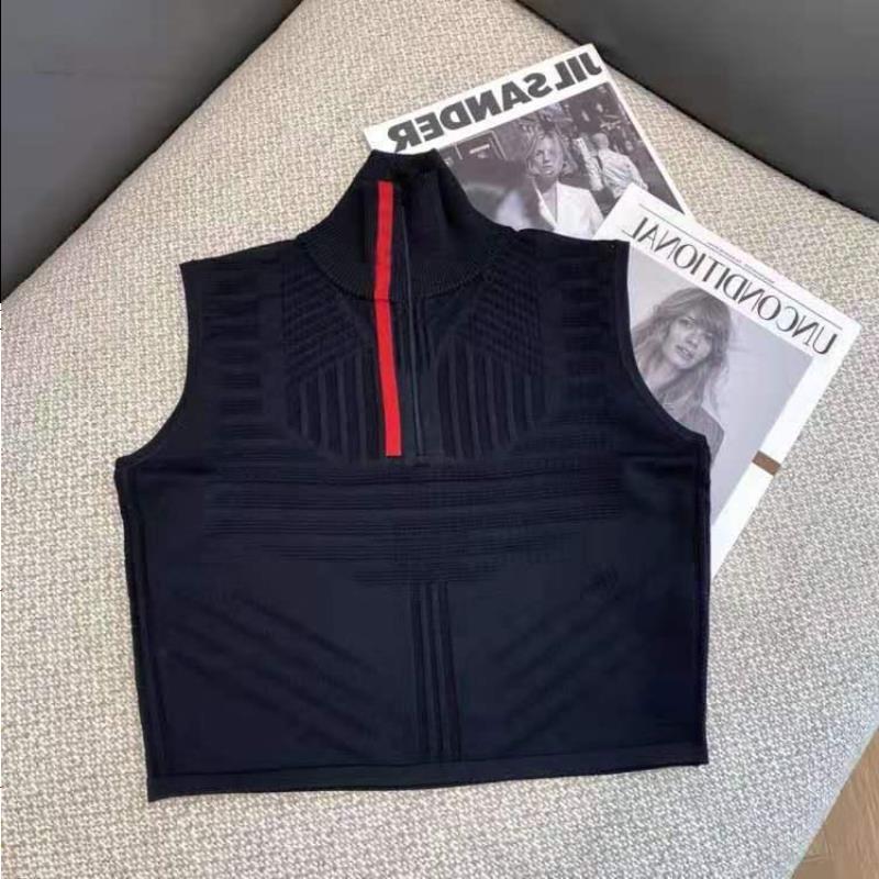 

Down jacket Women Tops Sweater Wool Knits Tees Zipper Neck Adjust With Letter Striped Necks Lady Slim Sweaters Sleeveless Shirts Spring Aefl