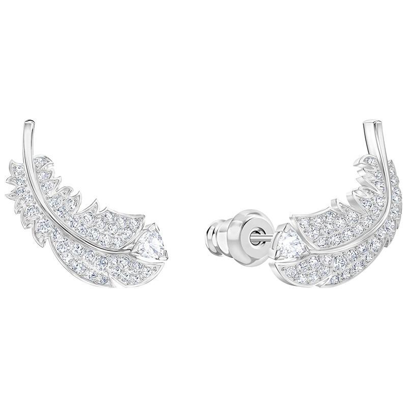 

Stud Earrings Cute Exquisite Silver Plated Feather Leaf For Women Shine White CZ Stone Micro Paved Daily Wear Party Gift Earring