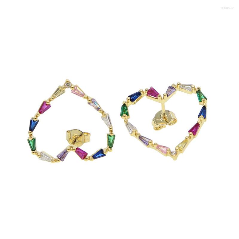 

Stud Earrings Minimal Delicate Jewelry Geometric Square Full Cz Pastel Colorful Heart Earring Gold Filled Trendy Lover Gift