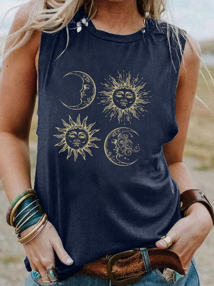 

Women' Tanks Colorful Sun Moon Graphic Tank Top Retro Loose Trendy Natural Inspiration Women Summer Aesthetic Tops, Black