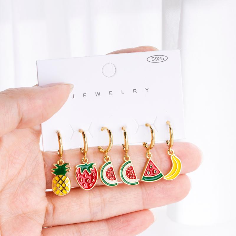 

Hoop Earrings & Huggie Pcs Set Fashion Shiny Fruit Cherry Pineapple Grapes Small For Women JewelryHoop