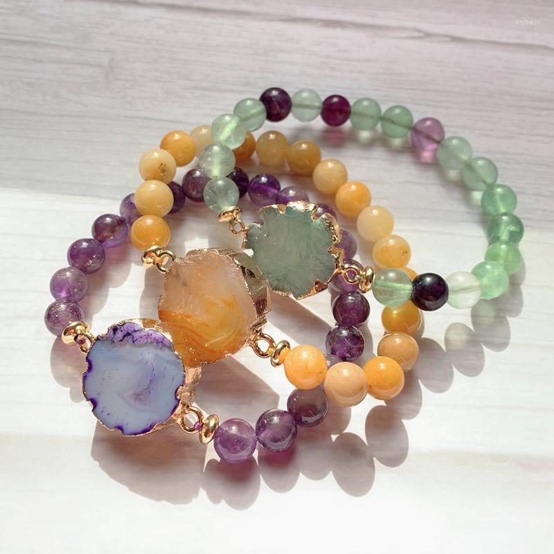

Strand Reiki Natural Agates Stone Bracelets Rock Crystal Flower Agat Quartz Charm Real Amethysts Fluorite Women Girls