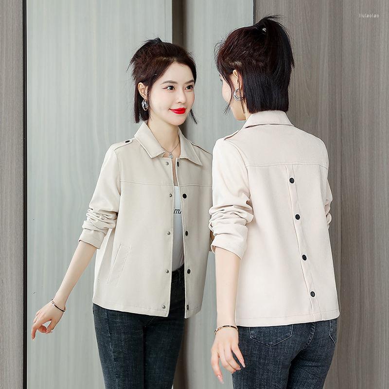 

Women's Trench Coats Women Jackets Korean Autumn 2023 Fashion Short Slim Long Sleeve Ladies Windbreaker Basic Outerwear Female Top, Apricot