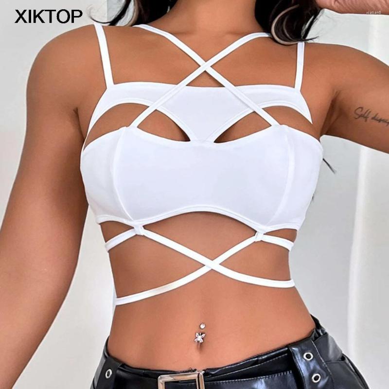 

Women' Tanks Xiktop Sexy Backless Hollow Out Camisole Slim Fit Fashion Solid Ladies Tie Irregular Top Casual Tank Tops 2023 Summer, White