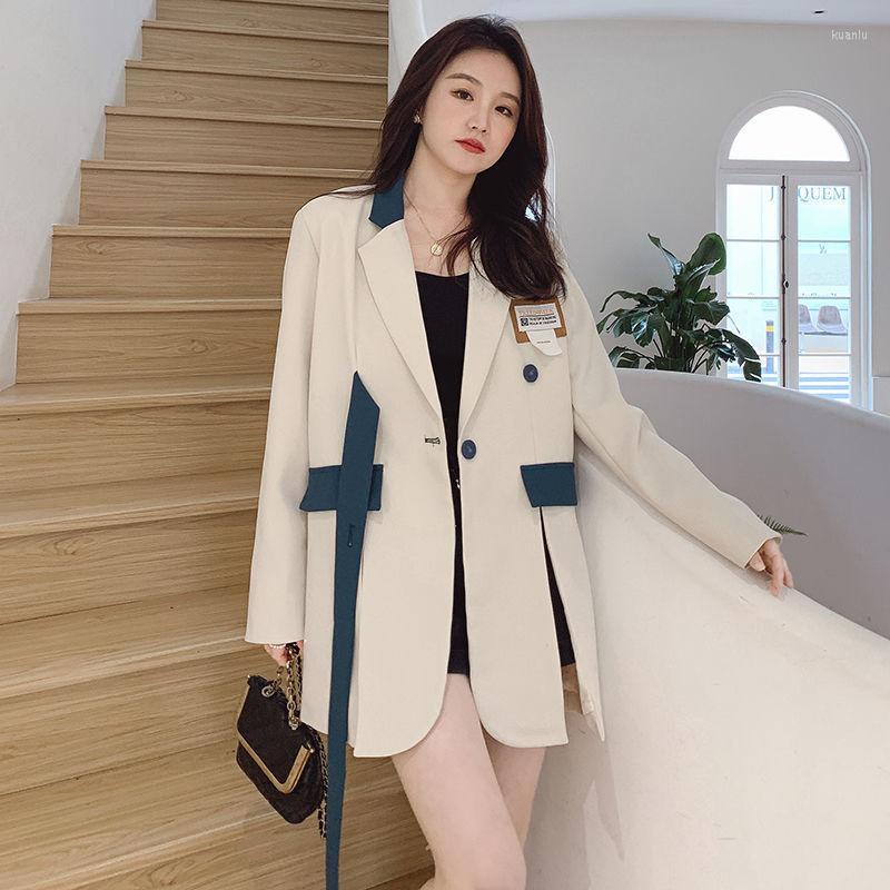 

Women' Suits 2023 Women' Blazers Fashion Spring Autumn Beige Contrasting Colors Patchwork Suit Jacket Women Casual Office Lady, Creamy-white