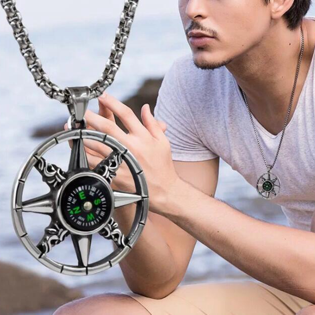 

10Pcs Viking Compass Pendant Chain Necklace For Men Women Jewelry Accessories Gift