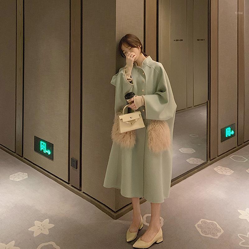 

Women's Wool & Blends 2023 Winter Single Breasted Solid Color Double-sided Long Cashmere Blend Female Coat With Beach Pocket, Orange pink