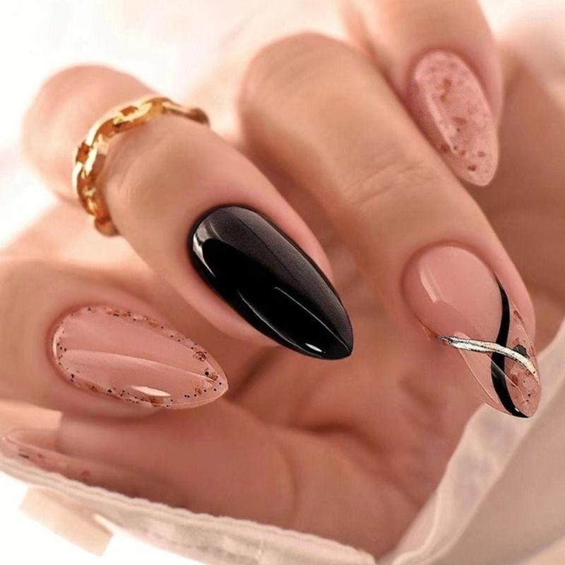 

False Nails 24pcs Long Almond French Polka Dots Fake Nail Tips DIY Full Cover Detachable, W287