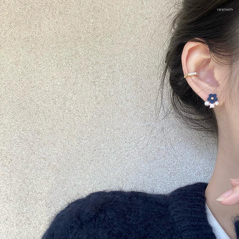 

Stud Earrings Royal Blue Matte Exquisite Pearl Small Flower Ladies Sweet Versatile Temperament Simple