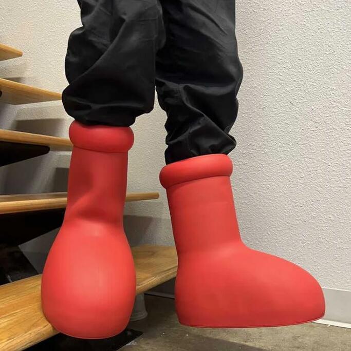 

MSCHF Astro boy Big Red Boots Cartoon tall boot Rubber sneakers Dora shoes Round Toes knee-high Wellies luxury designers mischievous shoe