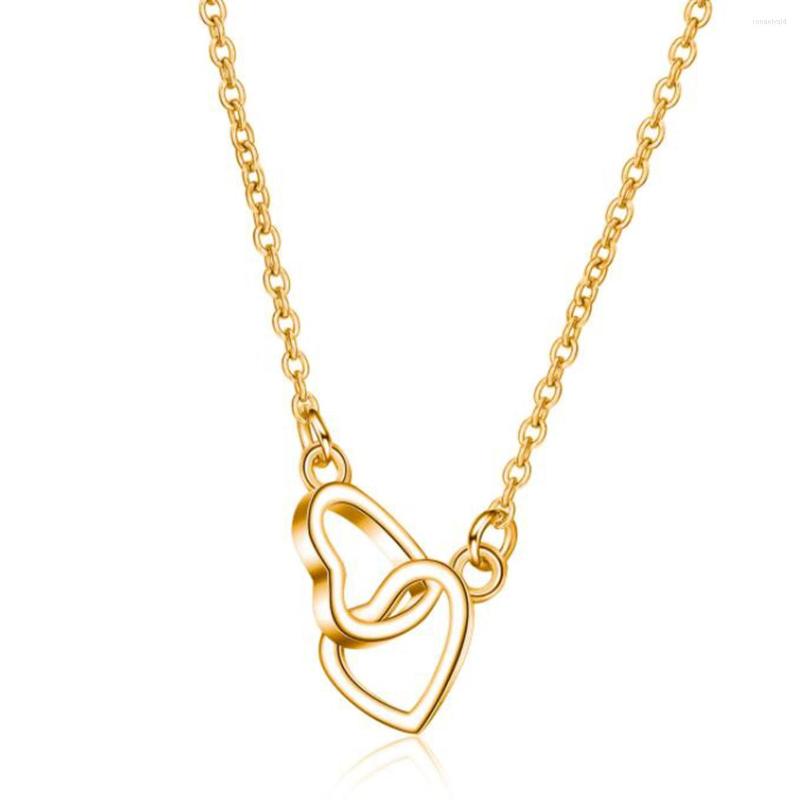 

Chains Gold Silver Color Clavicle Initial Chain Necklace Double Love Heart Pendant For Women Female Statement Party Jewelry