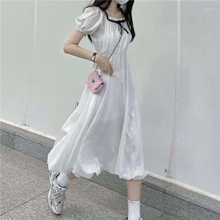 

Casual Dresses HEYDRESS 2023 Women Summer White Shirt Sleeve Long Dress Female Square Collar Simple Preppy Style