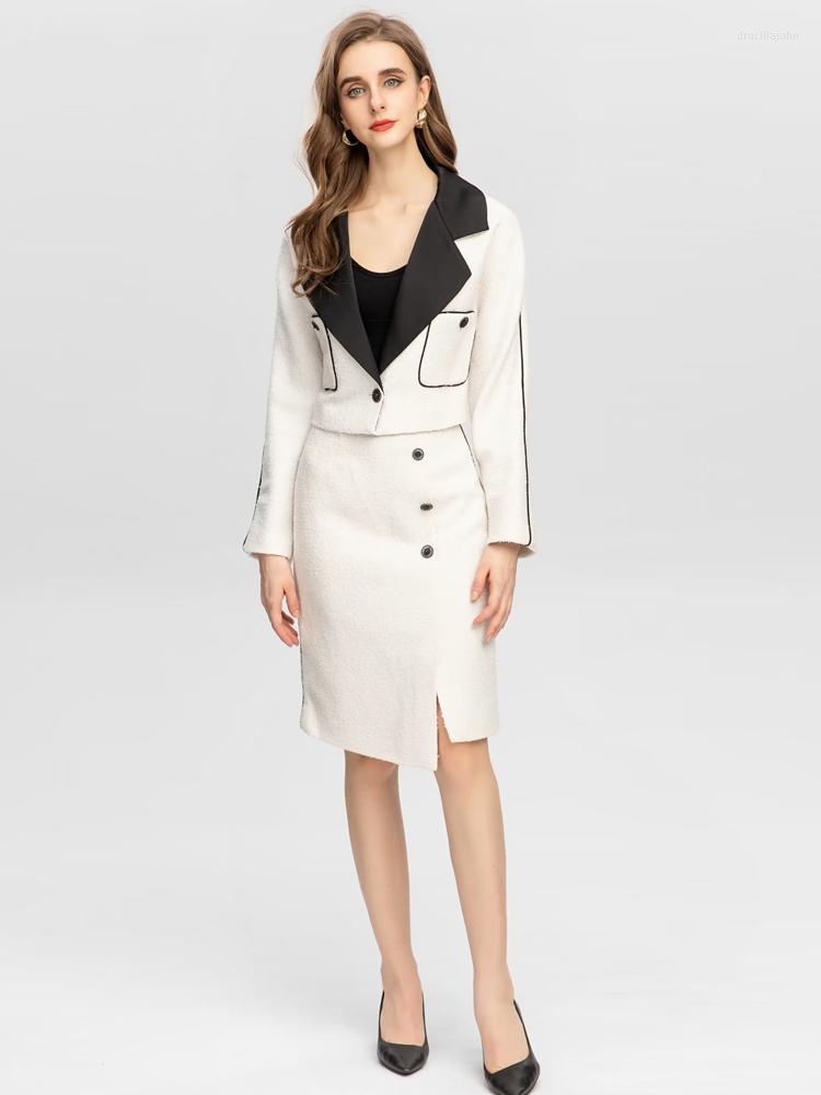 

Work Dresses Designer Autumn Tweed Jacket Tops Pencil Skirt Fashion High Quality Casual Party Celebrity Vintage Elegant Chic Women' Set, White