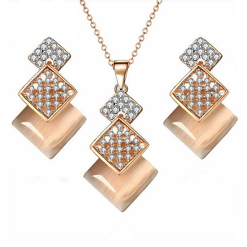 

Necklace Earrings Set & Lizhimei Wholesale 2023 Fashion Geometric Square Opal Bride Wedding Crystal Pendants Necklaces&Earrings For, Picture shown
