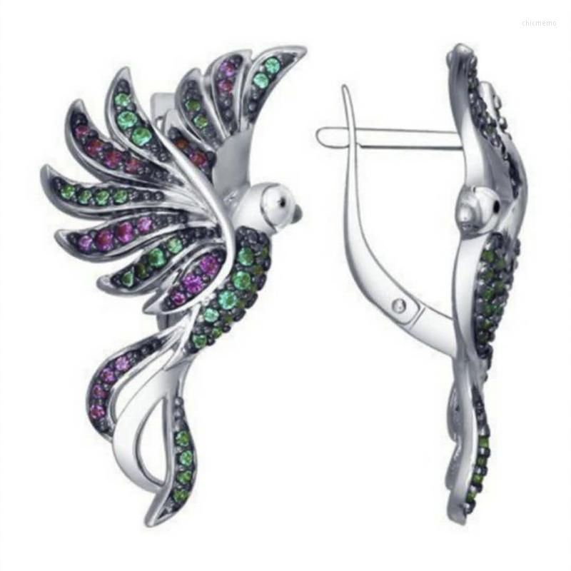 

Backs Earrings Luxury Colorful Phoenix Bird Animal Crystal Earring With Shiny Rhinestone Zircon Clip Unique Ladies For Party Jewelry