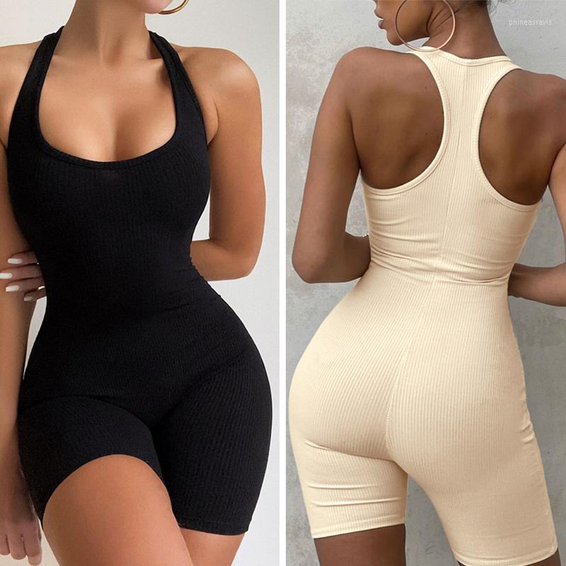 

Active Sets One Piece Summer Seamless Yoga Set Women Strap Slim Fit Jumpsuit Biker Shorts Sportsuit Workout Outfits Fitness Clothingt, White