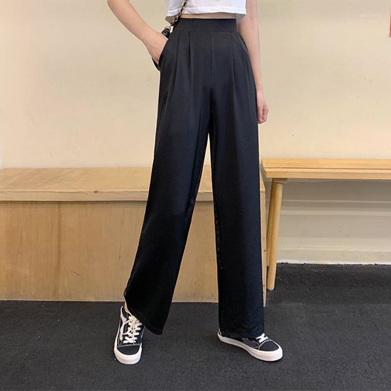 

Women' Pants Women Full Length Simple Elegant High Waist Solid Black Wide Leg Korean Style Quality Women' Trousers For 2023