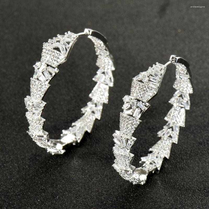 

Hoop Earrings HIBRIDE Beauty Brand Sparkling Baguette CZ Bridal Earring For Women Jewelry Accessories Pendientes Hombre Wholesale E-959