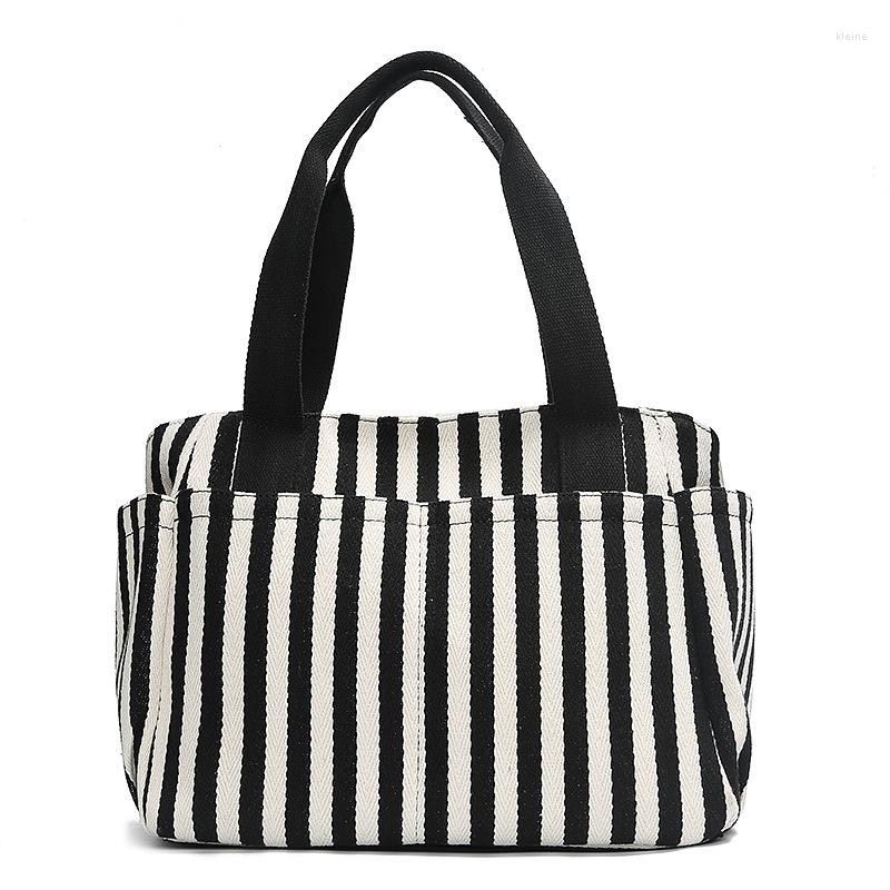 

Evening Bags Woman's Shoulder Bag Ladies Beach Handbags High Quality Shopping Canvas Slung Large Capacity Durable Black Striped Hand