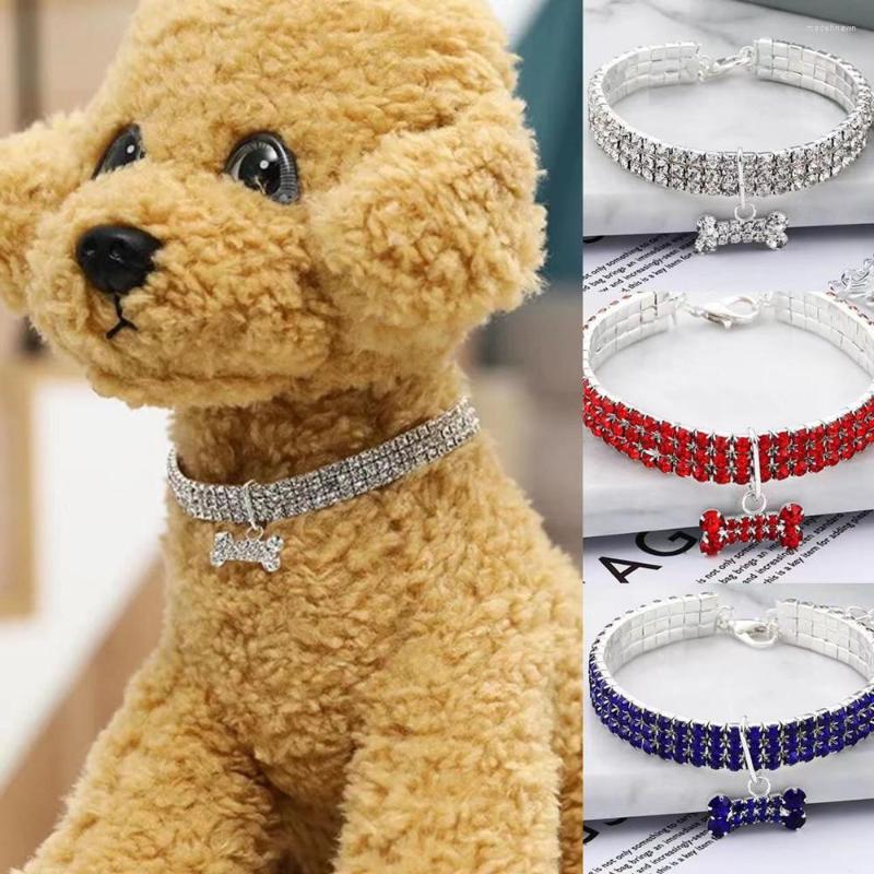 

Pendant Necklaces Lovely Rhinestone Three Rows Dog Bone Elastic Choker Necklace For Animal Gift Crystal Small Pet Collar Neckalce