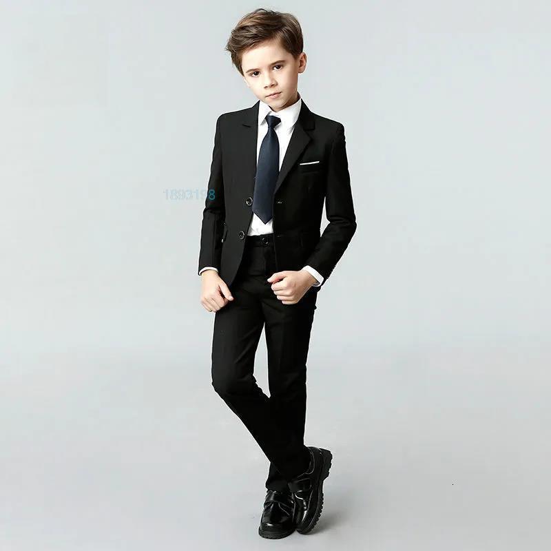 

Suits Spring Autumn Child Formal Black Navy Suit Set British Boy Dress Piano Wedding Party Costume Kids Blazer Vest Pants Clothes Set 230313, Navy (vest) 4pcs