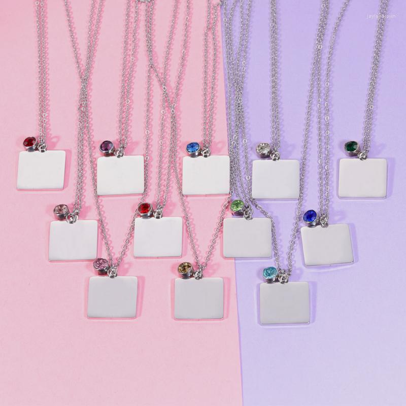 

Pendant Necklaces Fnixtar 12Pcs Square Blank Birthstone Necklace Mirror Polish Stainless Steel Cabel Chain For Custom