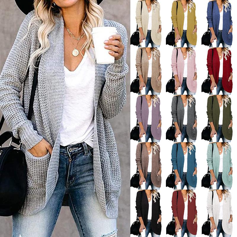 

Women's Polos 2023 Autumn And Winter Cardigan Curved Placket Big Pocket Sweater