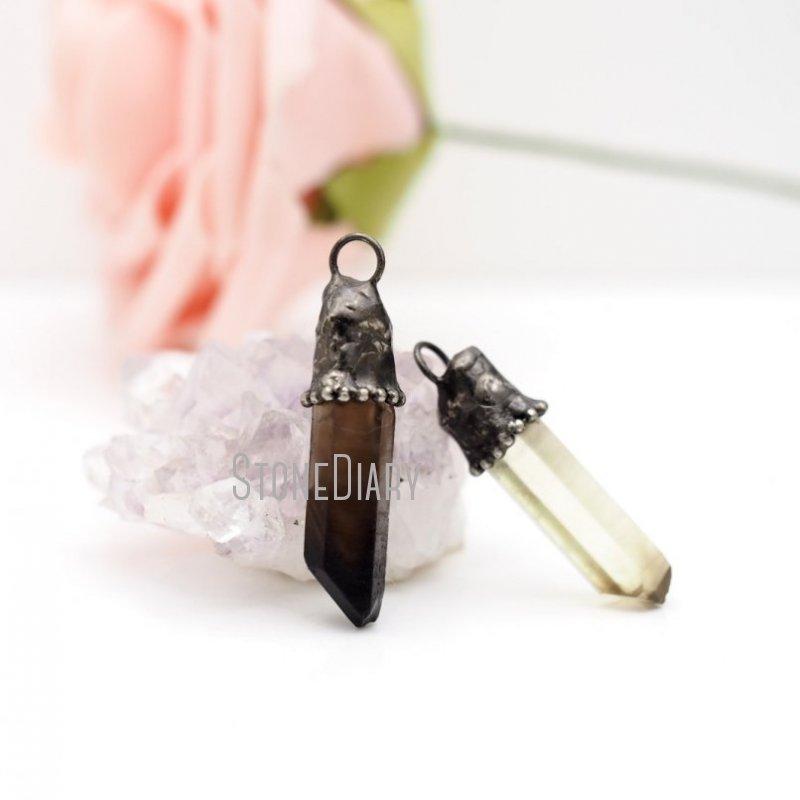 

Pendant Necklaces PM42414 Smoky Quartz Point Antique Silver Plated Rough Natural Healing Crystal Jewelry For Women