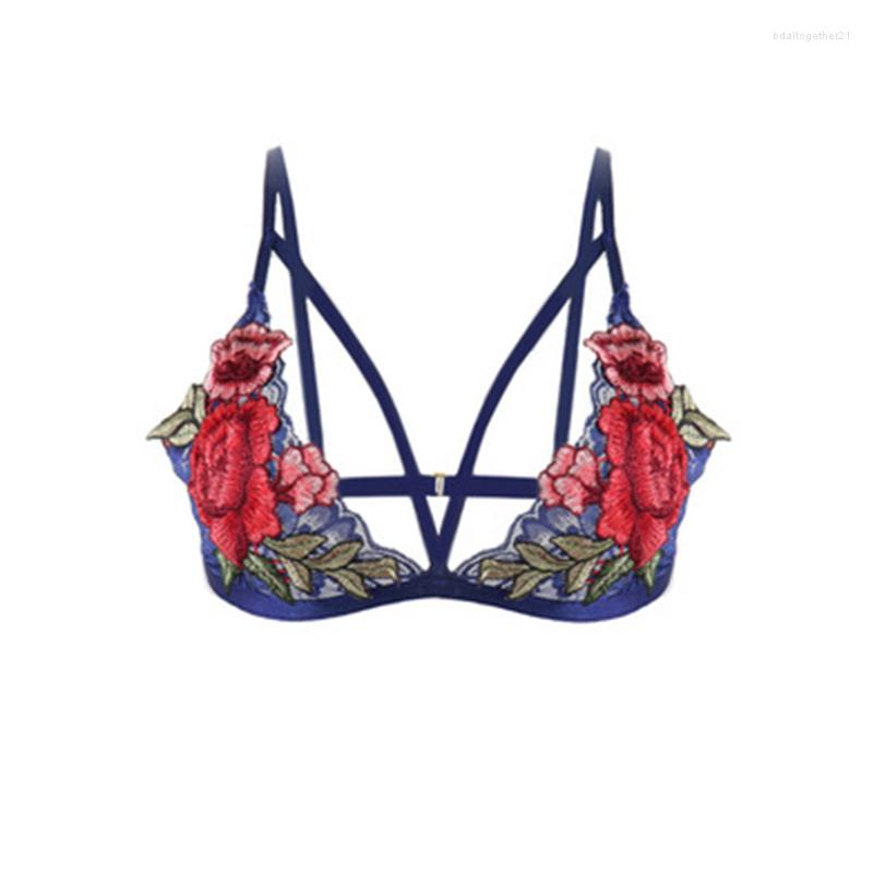 

Bras Women's Underwear Set Sexy Embroidered Bra Push Up Bralette Floral Lingerie Transparent, Blue