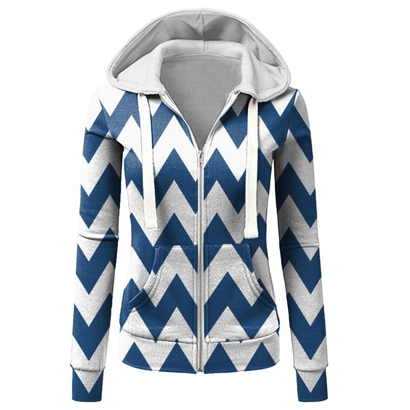 

Women's Jackets Hoodies Jacket Outwear Women Autumn Stripe Printing Hooded Zipper Casual Sport Coat Hip Hop Streetwear Long Patchwork Clothe, Light blue