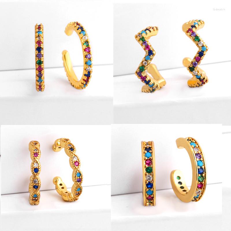 

Hoop Earrings No Piercing Rainbow Ear Cuff Clip On For Women Micro Pave Colorful Cubic Zirconia Stud Gorgeous Jewelry